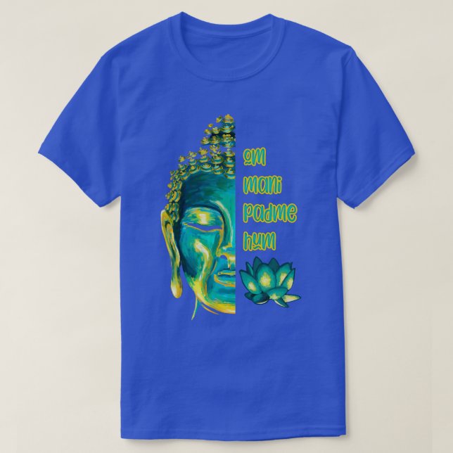 Camiseta Om Mani Padme Hum Buddha Face Mantra Budista (Frente do Design)
