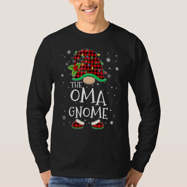 Camiseta Oma Gnome Red Plaid Matching Family Christmas Paja (Frente)