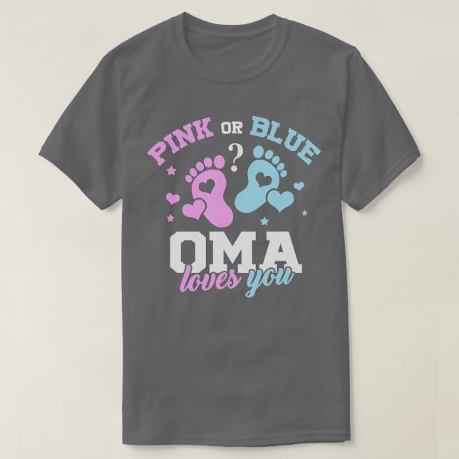 Camiseta Oma Rosa Ou Azul Te Ama Sexo Bebê Parte Revelação (Frente do Design)