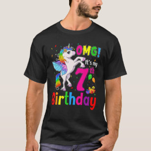 Camiseta Omg É a minha 7 de Aniversário Garotas Unicórn de
