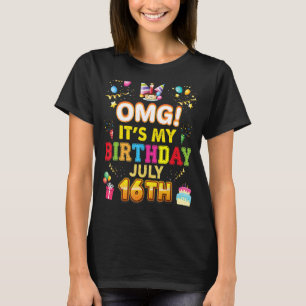 Camiseta Omg É o meu aniversário 16 de julho Vintage 16 Hap