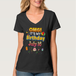 Camiseta Omg É o meu aniversário 16 de julho Vintage 16 Hap