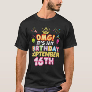 Camiseta OMG É o meu aniversário 16 de setembro Vintage 16 