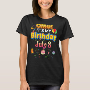 Camiseta Omg É o meu aniversário 8 de julho Vintage 8 Happy