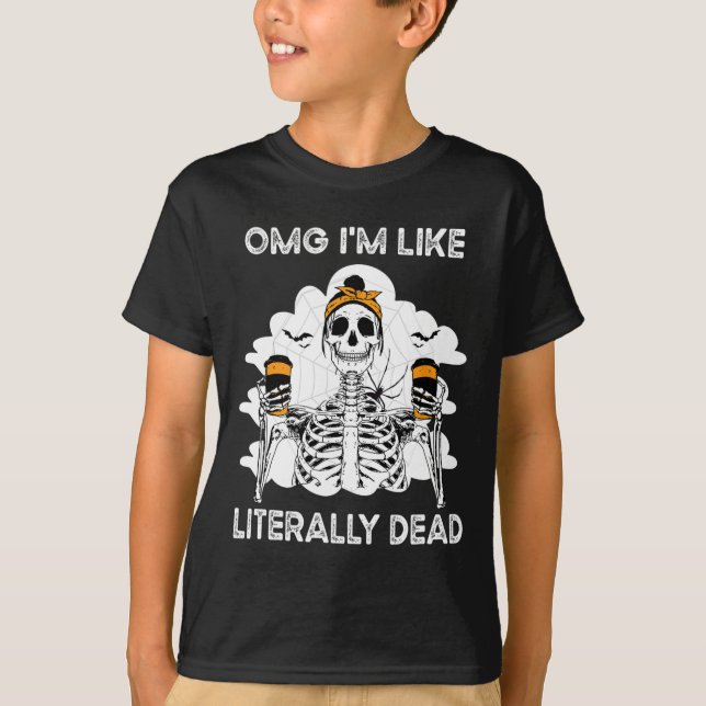 Camiseta OMG Eu sou Literalmente Morto Skeleton Coffee Hall (Frente)