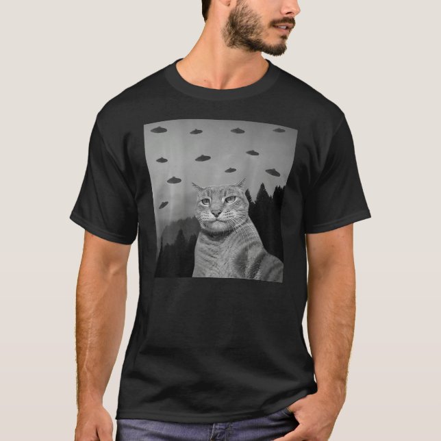 Camiseta ON BACK PRINT   Cat  Taking Photo UFO Aliens (Frente)