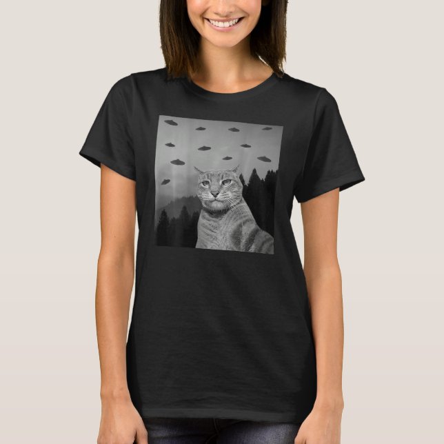 Camiseta ON BACK PRINT   Cat  Taking Photo UFO Aliens (Frente)