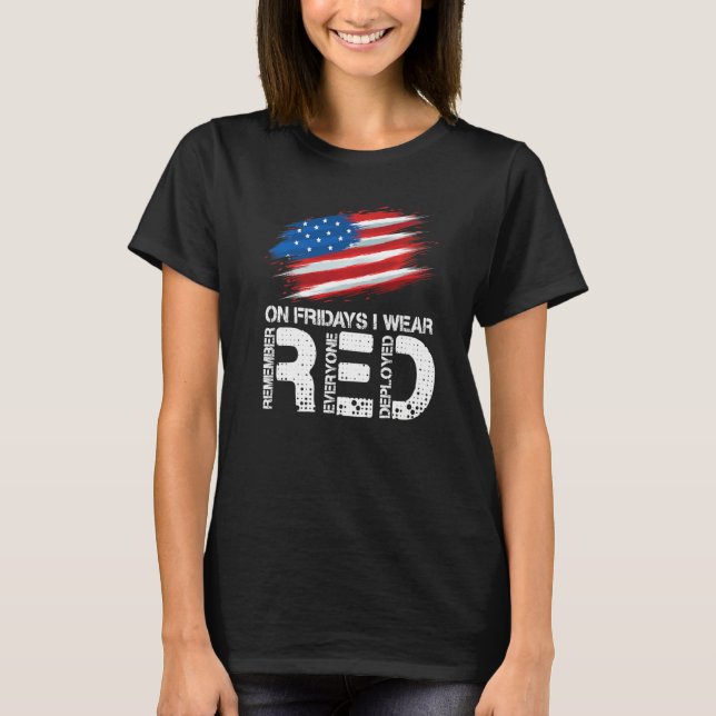 Camiseta On Friday I Wear Red Support American Troops Vinta (Frente)