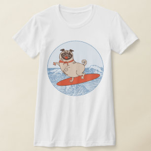 Camiseta Onda cavalgando cachorro feliz no surfboard T-Shir