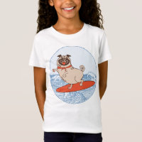 Onda cavalgando cachorro feliz no surfboard T-Shir