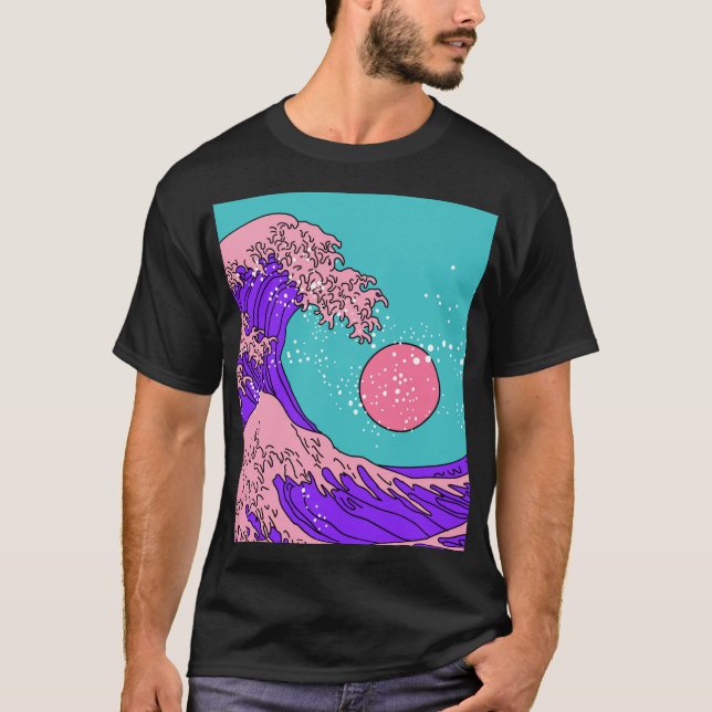 Camiseta Onda de Excelente Vaporwave: Arte Oceânica Estiliz (Frente)