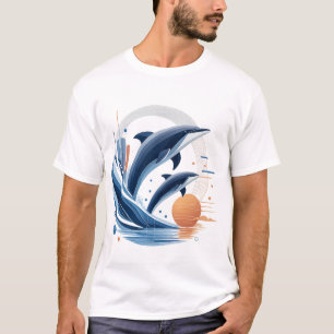 Camiseta Onda de Golfinho Neon – Arte Oceânica Retro Futuri