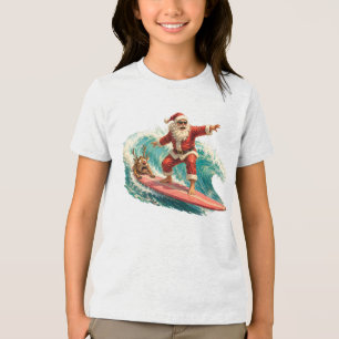 Camiseta Onda de Natal Tropical do Papai Noel Surfista