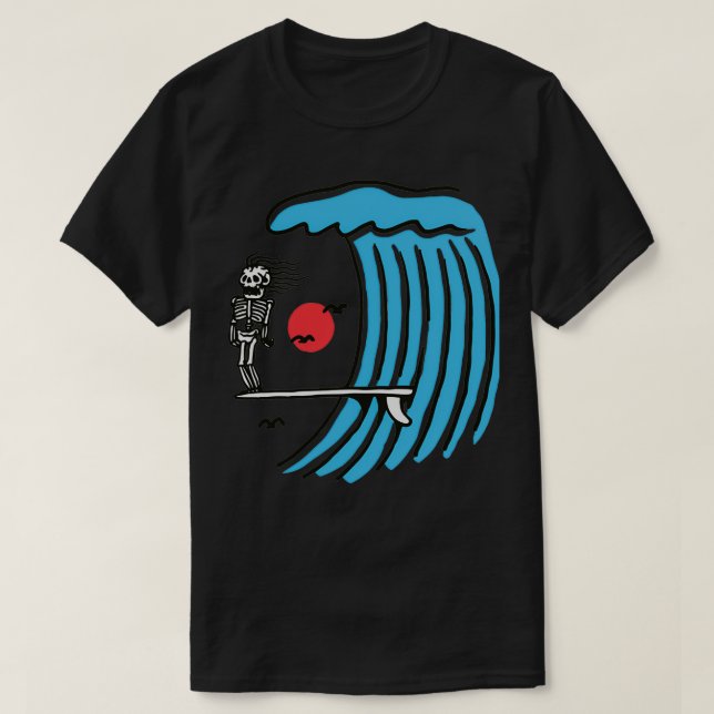 Camiseta Onda de surf de esqueleto (Frente do Design)