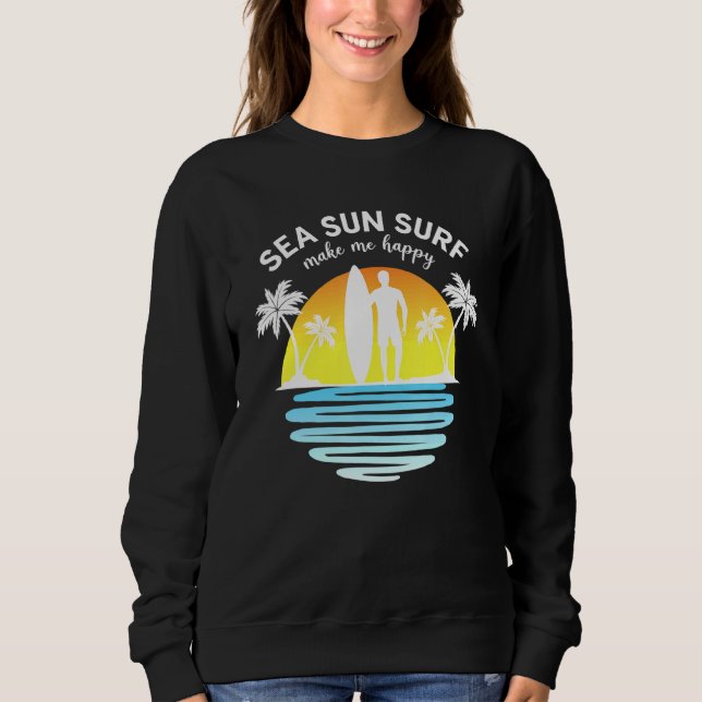 Camiseta Onda de surf do sol do mar me faz feliz surfista d (Frente)