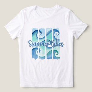 Camiseta Onda do Oceano Aquarela Vibrações de Verão Praia C
