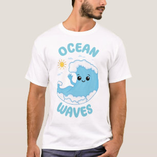 Camiseta Onda do Oceano Divertida Fofa Kawaii Pun Verão