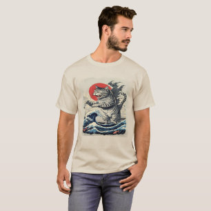 Camiseta Onda do Pôr do Sol Arte Japonesa Gato Divertido Vi