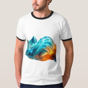 Camiseta Onda Geométrica Azul Laranja Abstrata