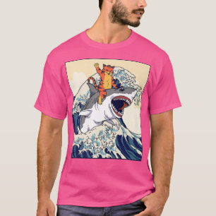 Camiseta Onda Japonesa de Tubarão Anidente de Gato