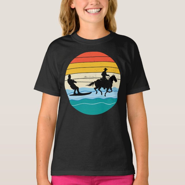Camiseta Onda marítima de esqui de água surfando em cavalos (Frente)