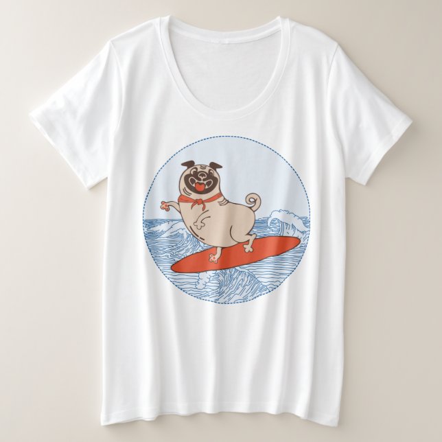 Camiseta Onda montando cachorro feliz no surfboard (Frente do Design)