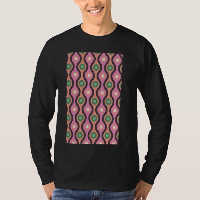 CAMISETA ONDA RETRO DE 1960 E PINCO DE PADRÃO DE CÍRCULO E  (Frente)