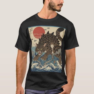 Camiseta Onda Ukiyo-e do Kaiju Leopardo