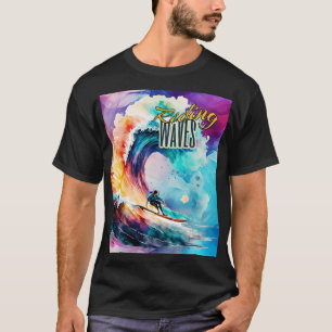 Camiseta Ondas Andando, Surfista no Oceano Colorido, Esport