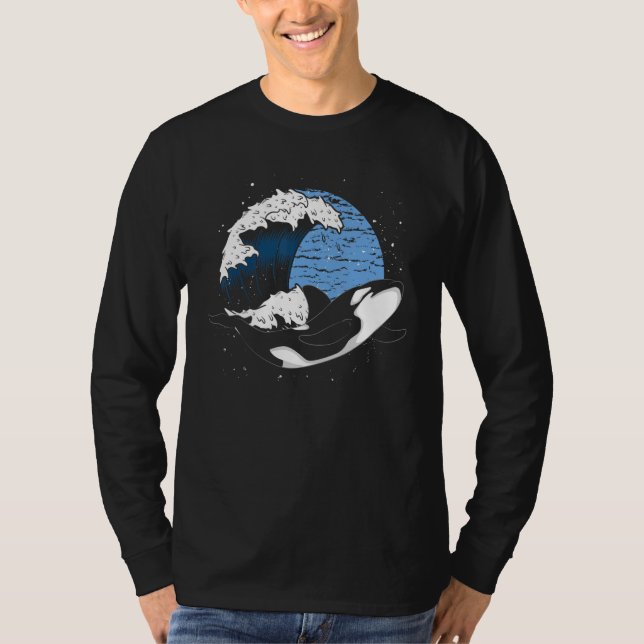 Camiseta Ondas Animais do Oceano Baleeiro Assassino Orca (Frente)