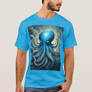 Camiseta Ondas Celestiais: A Arte Fractal Octopus Azul