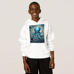 Camiseta Ondas Celestiais: A Arte Fractal Octopus Azul