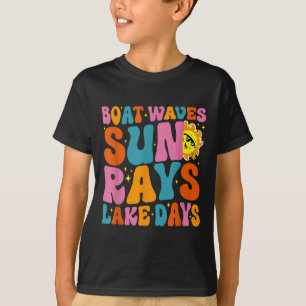 Camiseta Ondas de Barco Raios de Sol Dias de Lago Fofo Retr