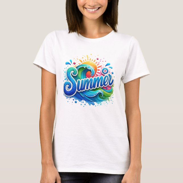 Camiseta Ondas de Brilho de Verão Unisex (Frente)