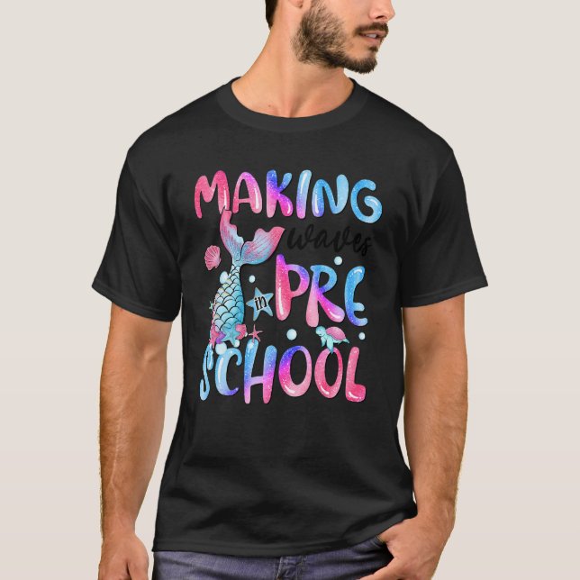 Camiseta Ondas De fazer Na Pré-Escolas De Peixe Colado De V (Frente)