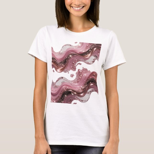CAMISETA ONDAS DE LÍQUIDO ABSTRATO 3D COM BRILHOS E GEMAS (Frente)