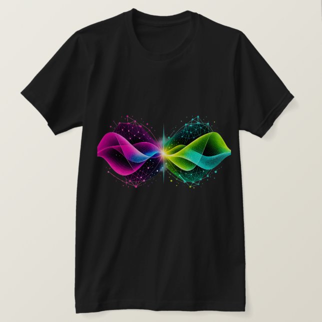 Camiseta Ondas de Rede Abstratas Coloridas de Neon (Frente do Design)