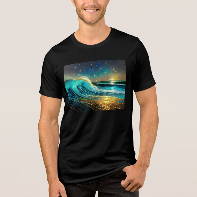 Camiseta Ondas Divergentes do Oceano Glittering (Frente)