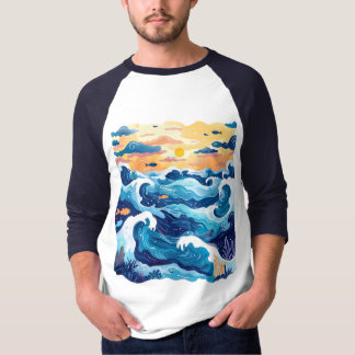 Camiseta Ondas do Oceano ao Pôr do Sol – Mar e Céu