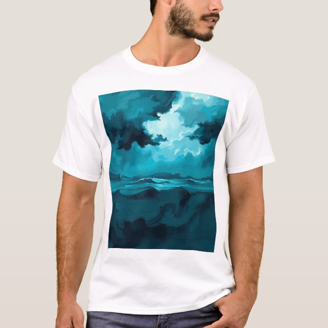 Camiseta Ondas do Oceano Temperamentais Sob o Céu Tempestuo (Frente)