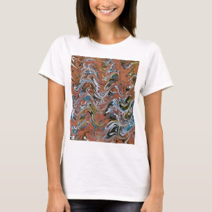 Camiseta Ondas em Abstrato de Arte Vermelha e Azul em Acrír