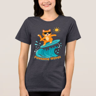 Camiseta Ondas Incríveis de Surf Gato Ruivo com Óculos de S