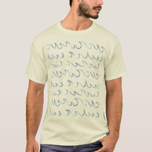 Camiseta Ondas Mínimo de Abstrato na Mão Desenhada do Mar