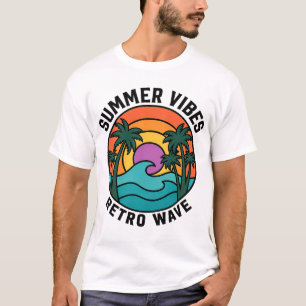  Camiseta Ondas Retro Verão Palmeiras Pôr do Sol