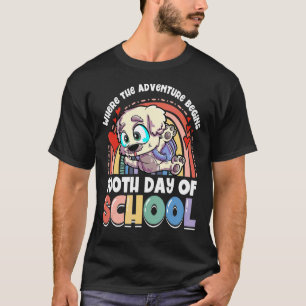 Camiseta Onde A Aventura Começa Cachorro 100º Dia Da Escola