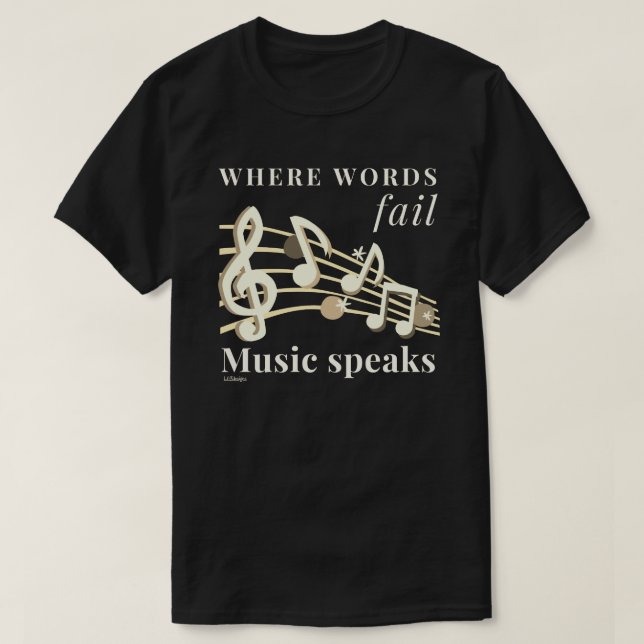 Camiseta ONDE AS PALAVRAS FALHAM A MÚSICA FALA UM dom inspi (Frente do Design)