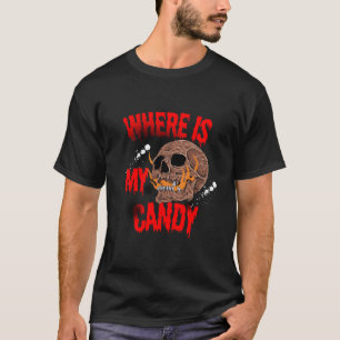 Camiseta Onde Está Meu Doce - Crânio Flamejante de Hallowee