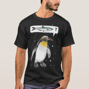 Camiseta Onde está o peixe? Pinguim perguntando sobre ancho