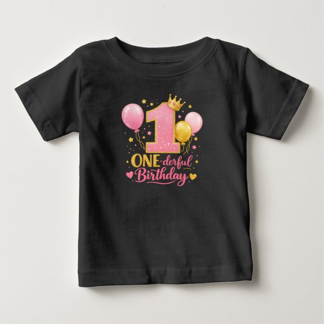 Camiseta ONE-derful Birthday Balloons – 1st Birthday (Frente)