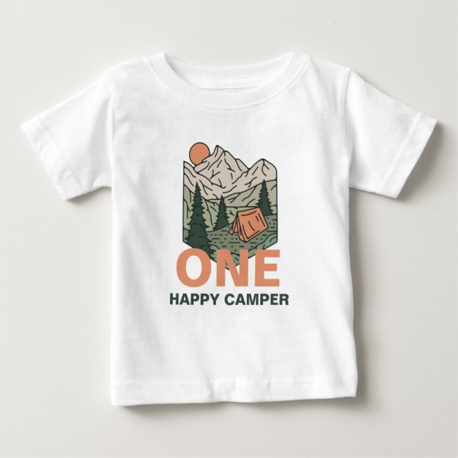 Camiseta One Happy Camper First Birthday  (Frente)